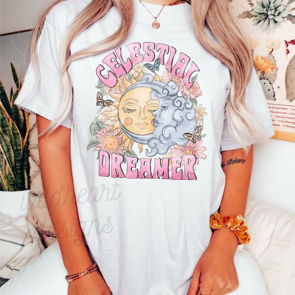 Celestial Dreamer Graphic T-shirt, Witchy, Celestial Shirt, Unisex Crew Neck Tee - Picture 1 of 2
